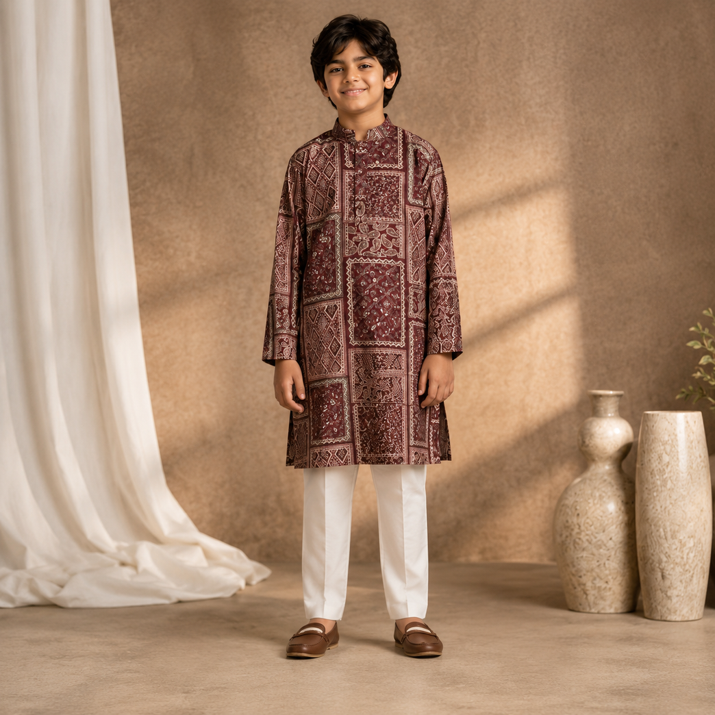 Boys Ethnic Printed Kurta Set – Premium Festive Wear