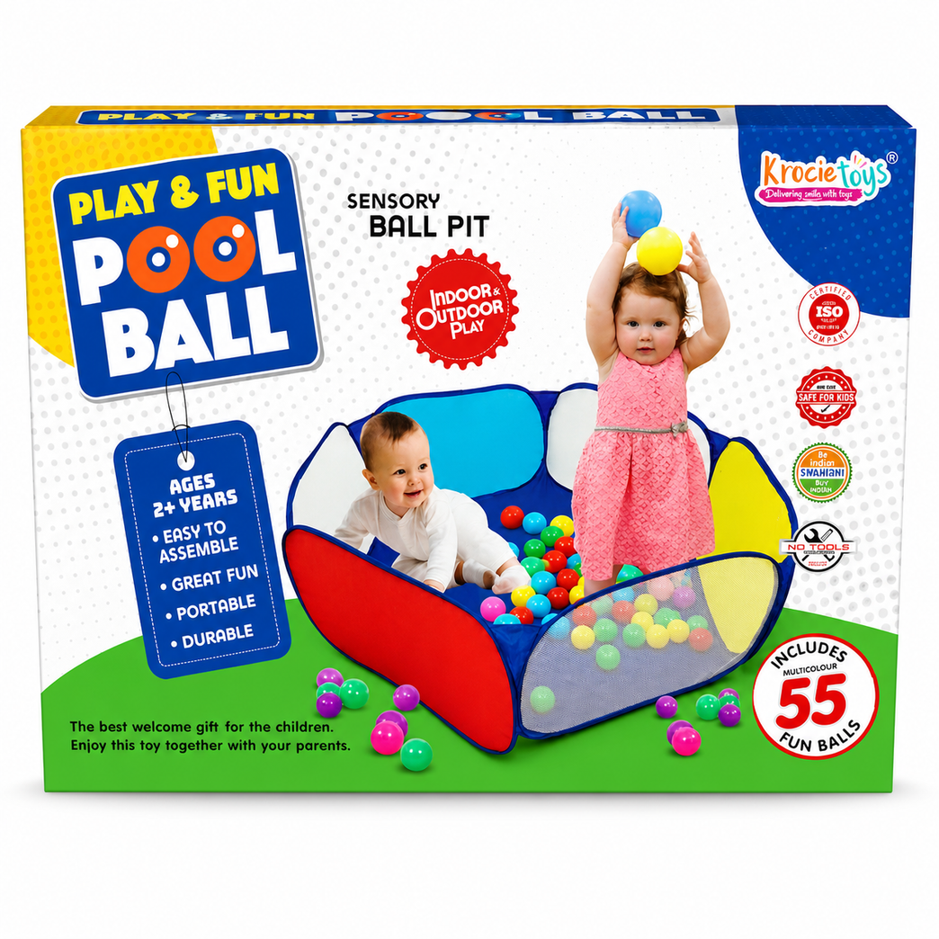 Kids Sensory Ball Pit Play Tent with 55 Balls | Foldable Indoor Outdoor Play Pool | Safe & Durable Baby Playpen | Ages 2+ Years