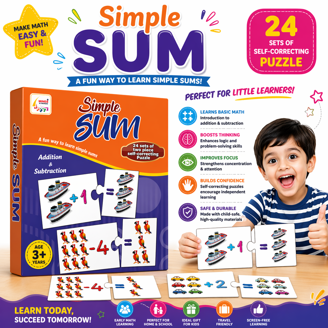 Simple Sum Learning Puzzle Cards for Kids (Age 3+)