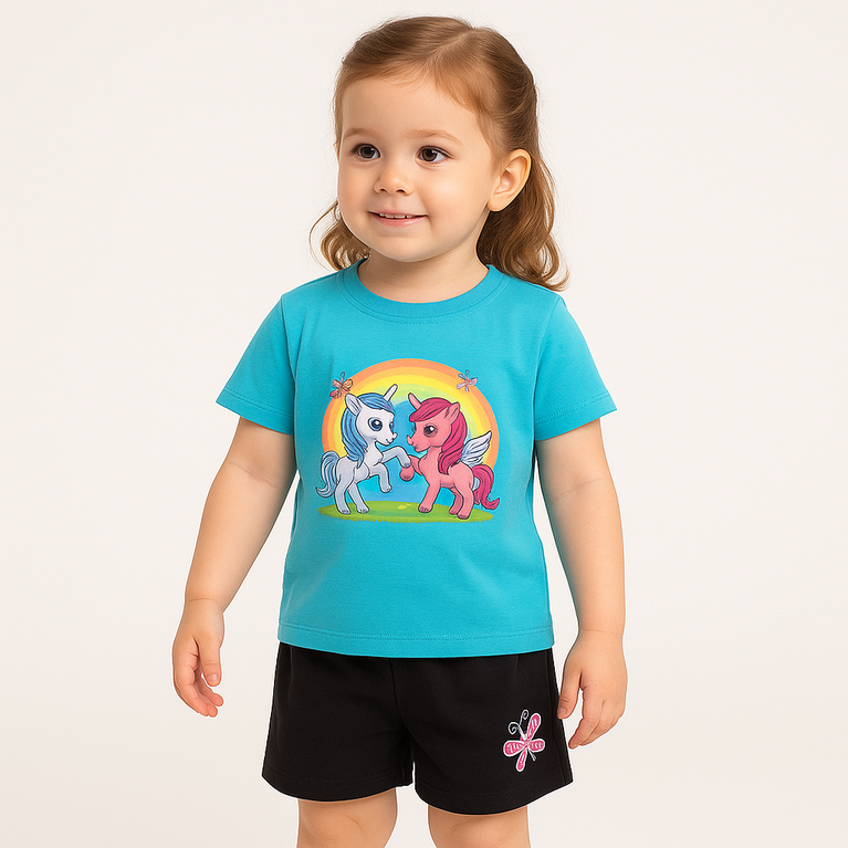 Nino's Half Sleeves t-shirt and short pants with the print of Unicorn