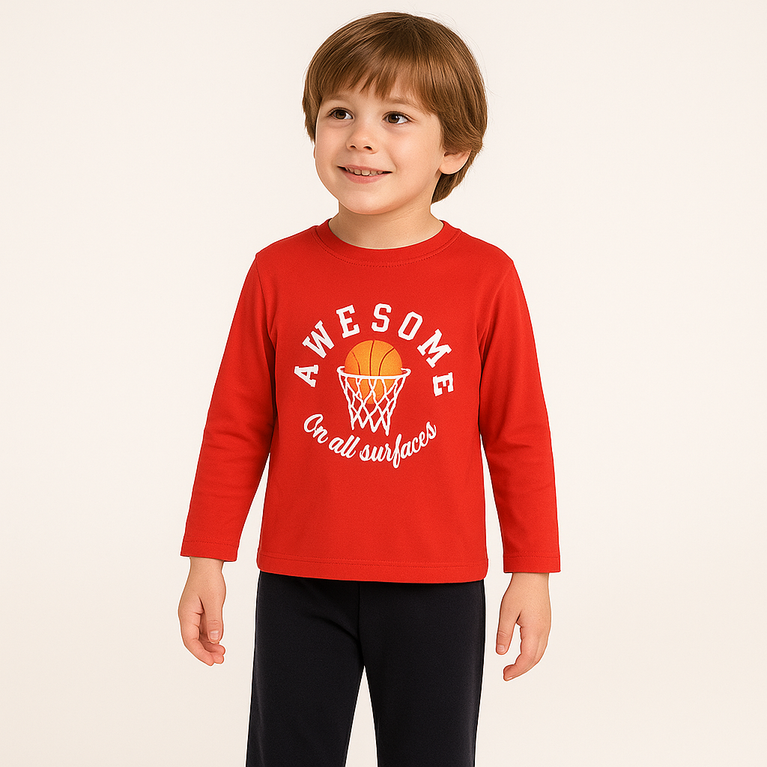 Nino's Full-Sleeve T-shirt and Pajama set with an Awesome text print design