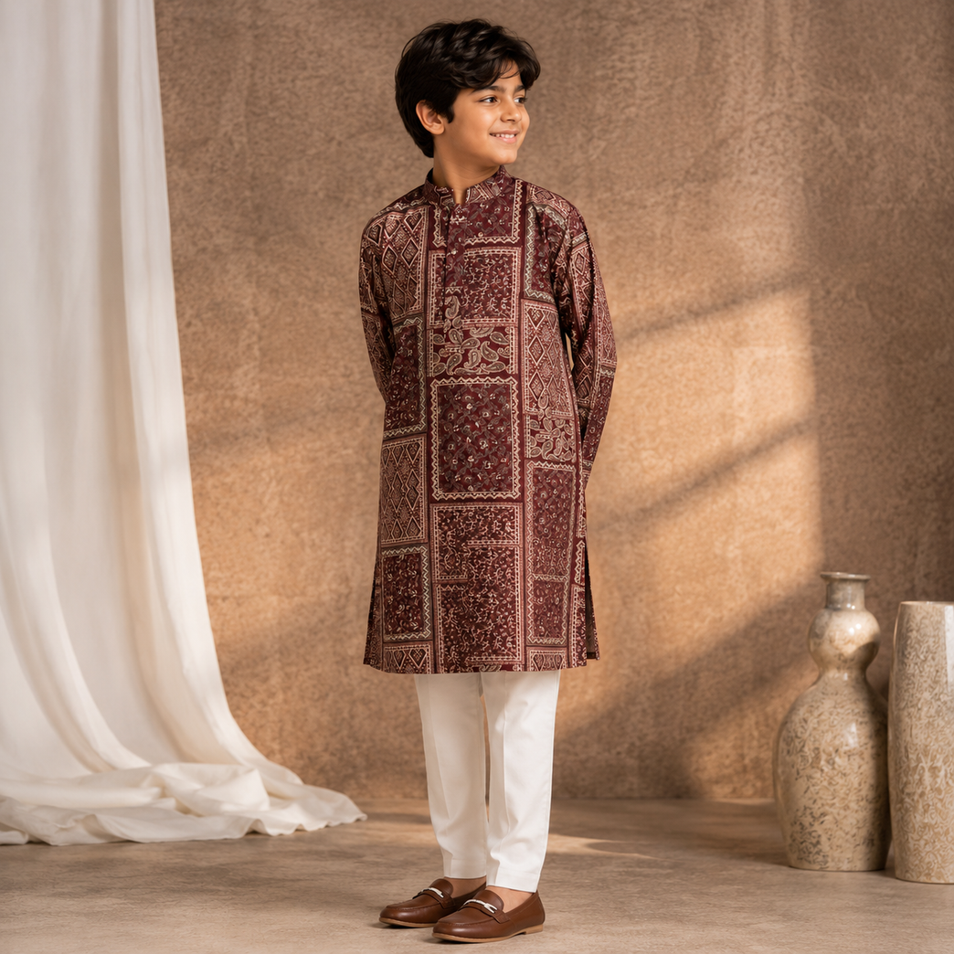 Boys Ethnic Printed Kurta Set – Premium Festive Wear
