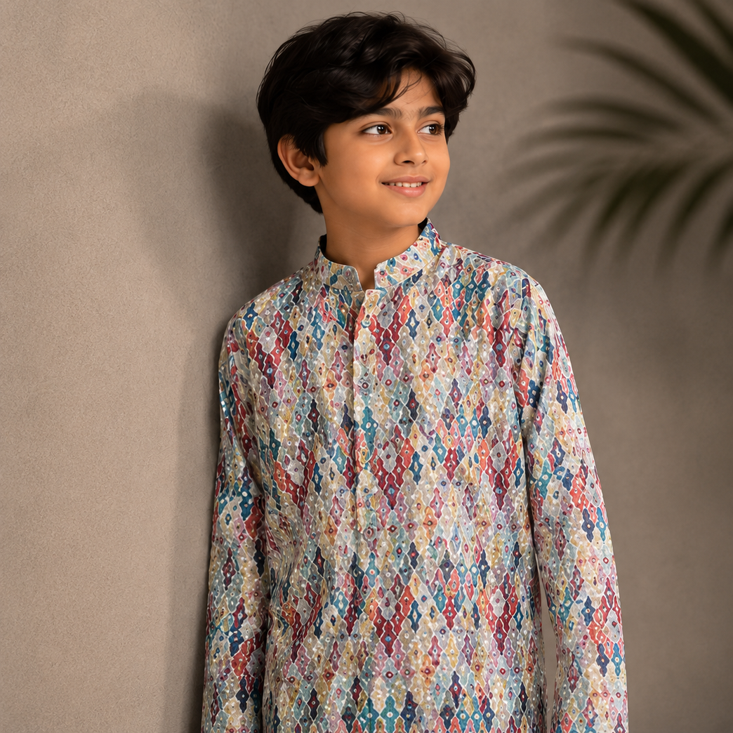 Boys Multicolor Printed Kurta Set ā Festive Ethnic Wear