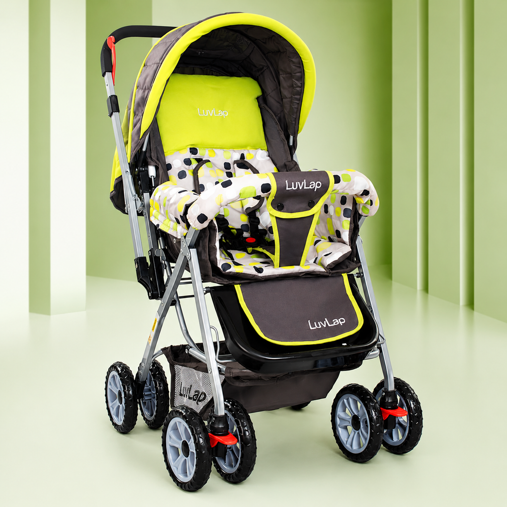 Baby Stroller for Kids with Reversible Handle & 5-Point Safety Harness – Foldable Lightweight Pram with Storage Basket | LuvLap Style