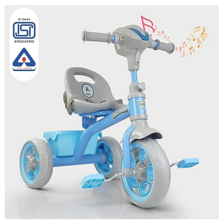 Dash Discover Kids Tricycle with Storage Basket Music Light Safety Belt Adjustable Height