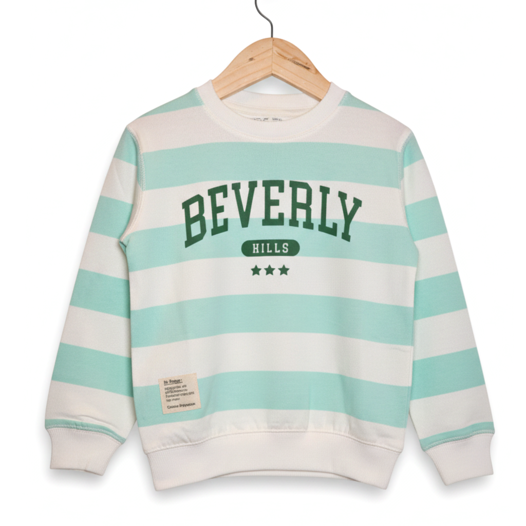 Doreme - Terry Knit Full Sleeves Sweatshirt with Stripes & Text Print