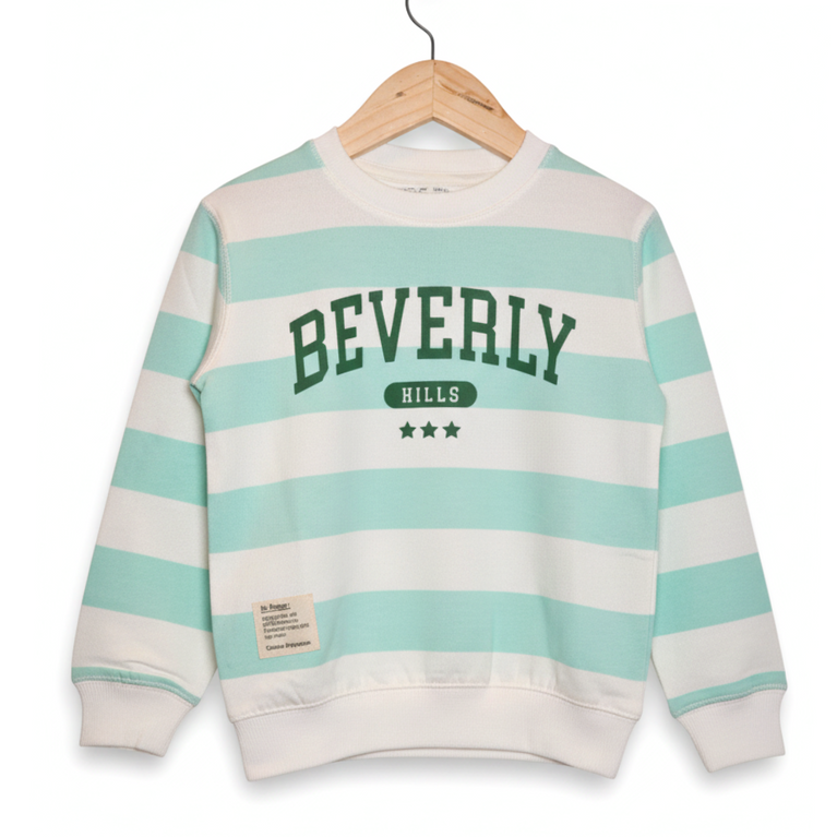 Doreme - Terry Knit Full Sleeves Sweatshirt with Stripes & Text Print