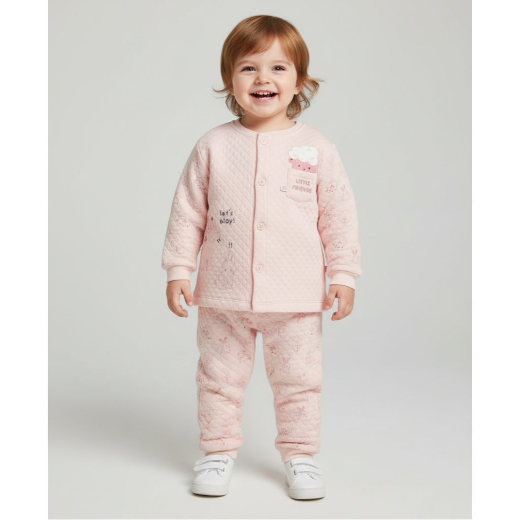 Baby Boys' Quilted Winter Pajama Set – Soft Knit, Full Sleeves, Animal Print, 2-Piece Set.