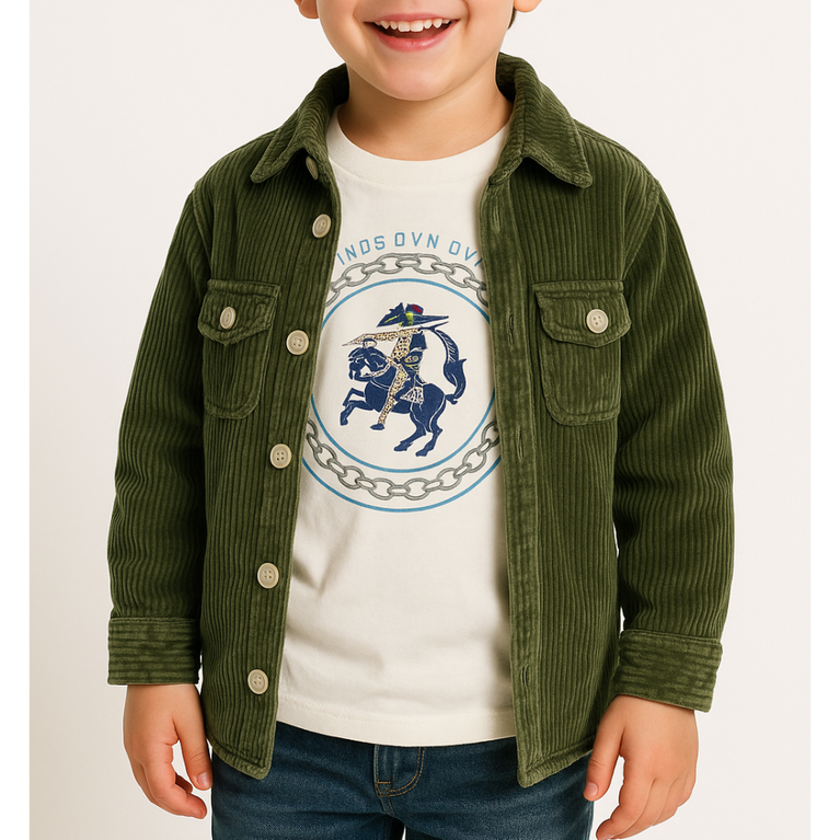 Voodoo-Boys' Corduroy Jacket Long Sleeve Velvet Shirt with Graphic Tee