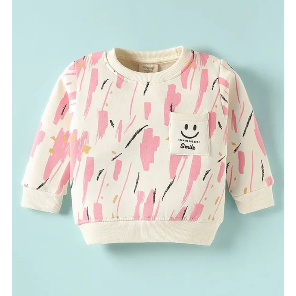 Ollypop- Fleece Knit Full Sleeves T-Shirt & Lounge Pant Set with Colour Texture