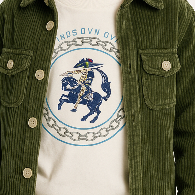 Voodoo-Boys' Corduroy Jacket Long Sleeve Velvet Shirt with Graphic Tee