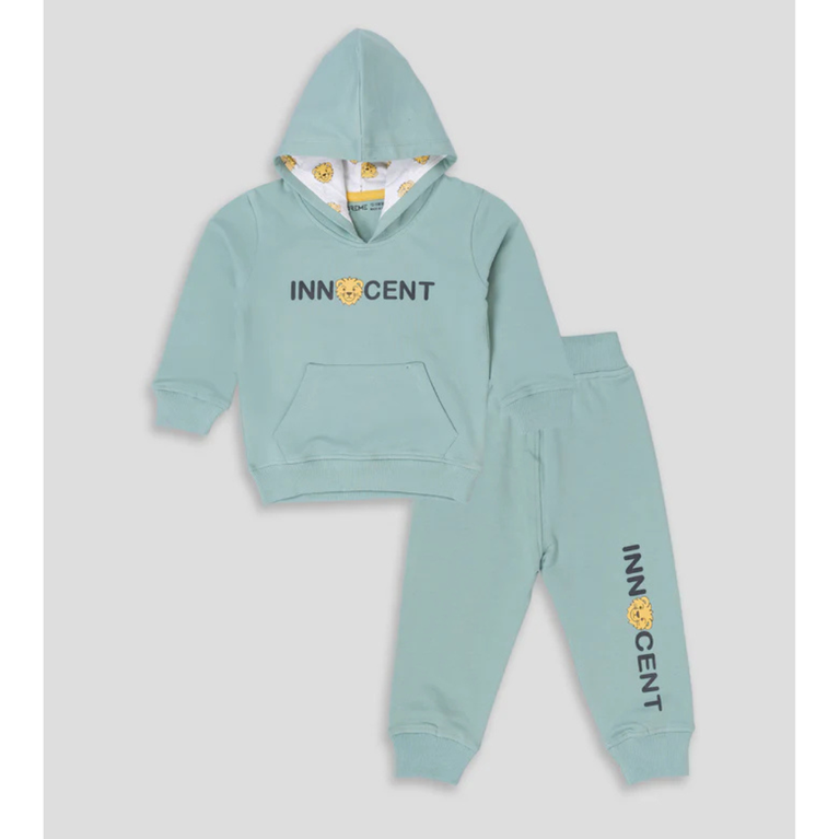 Doreme- Cotton Knit Full Sleeves Baby Apex Hoodie Co-Ord Set With Text Print