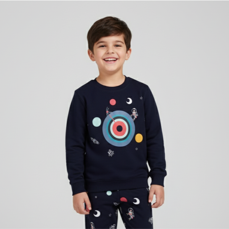 Doreme- Terry Knit Full Sleeves Winter Wear Co-Ord Set With Galaxy Print