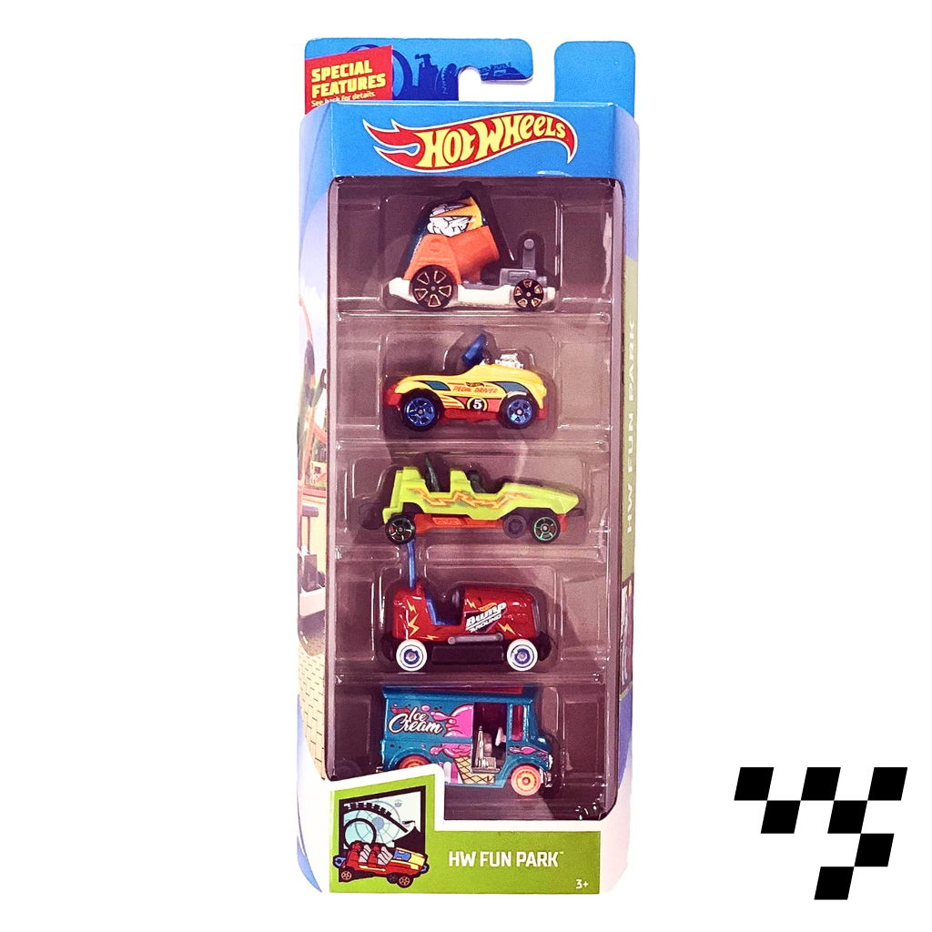 Hot Wheels- FUN PARK - 5 Diecast Free Wheel Toy Car Pack of 5-Multicolor