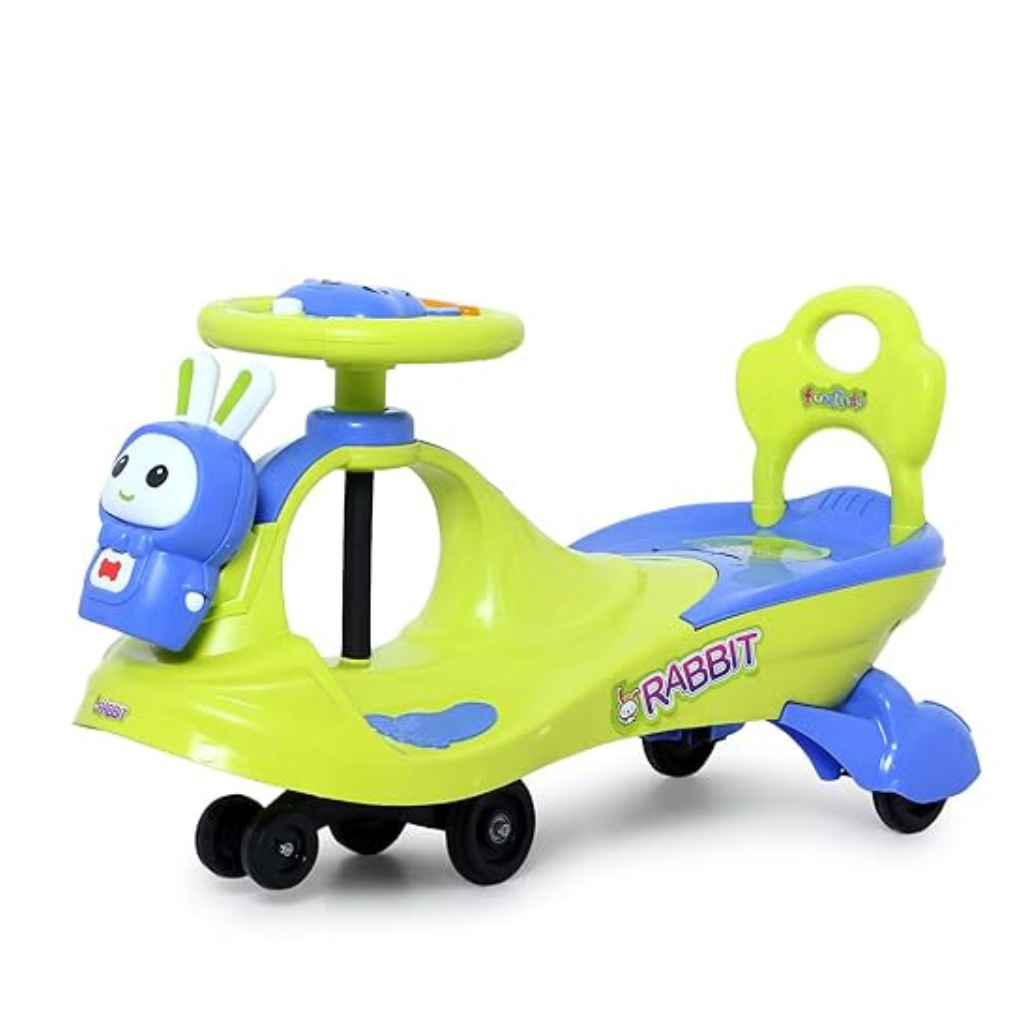 Funride Bunny Swing Car Rider with Steering Music and Lights for Boys and Girls
