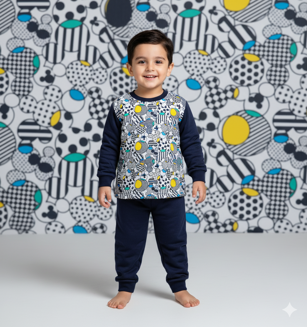 Doreme-Padded Full Sleeves Mickey Printed Winter Wear Set For Set