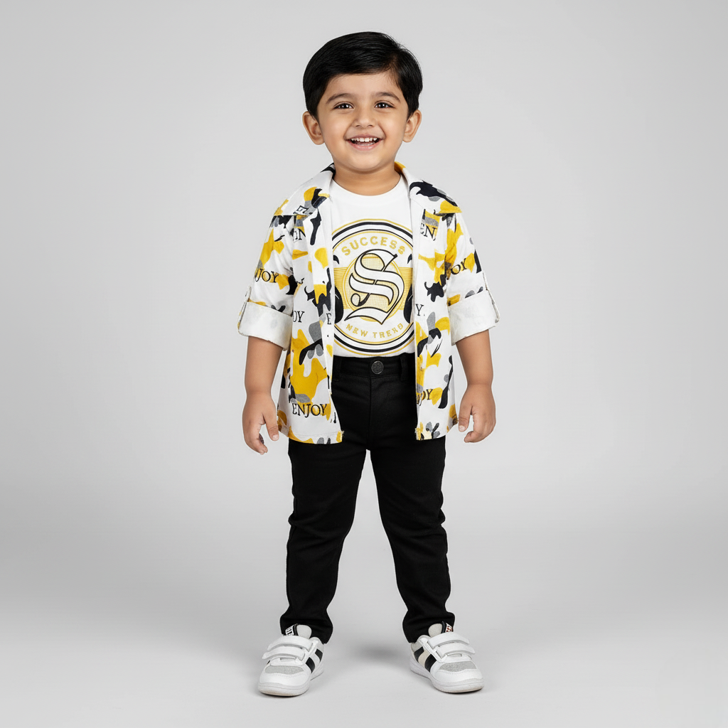 Choclate Baby- 3 Pcs Winter Clothing Set T-shirt with Jacket & Pant