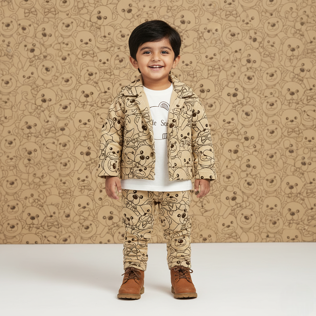 Chocolate Baby- Full Sleeves Winter wear Blazer Set for Boys With Teddy Print