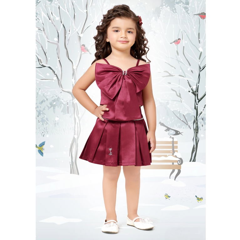Kitten's Bow Applique Detailed Top & Skirt Set