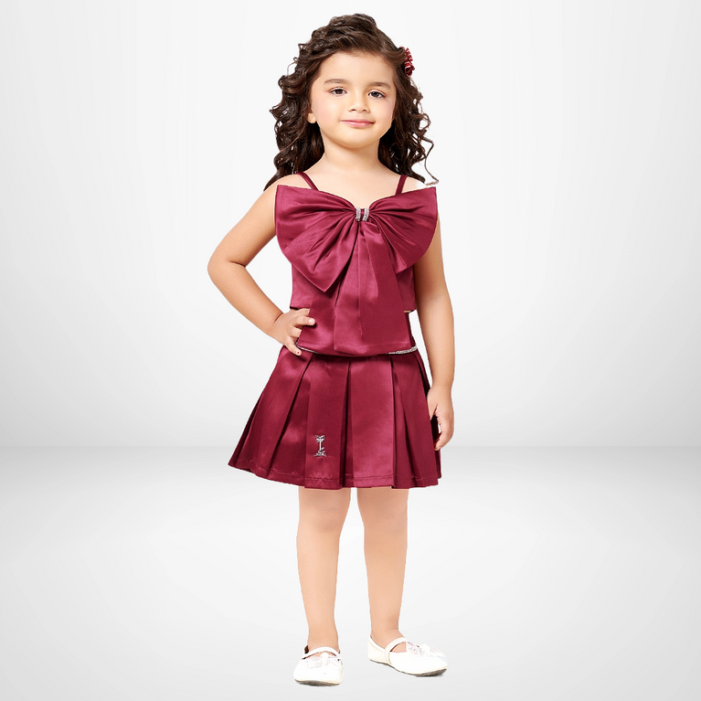 Kitten's Bow Applique Detailed Top & Skirt Set