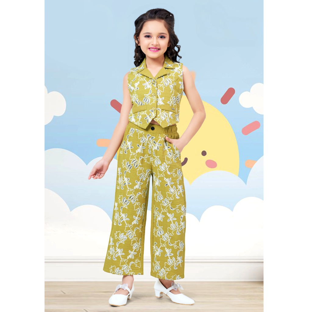 Kitten's -Sleeveless Top & Plazo Pant with Floral Print