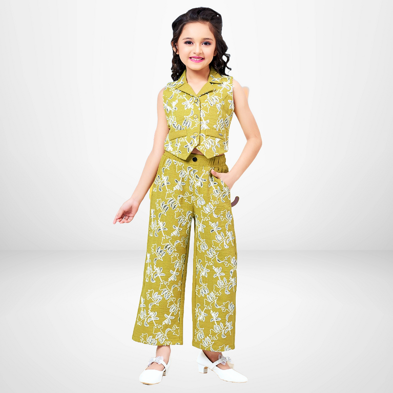 Kitten's -Sleeveless Top & Plazo Pant with Floral Print