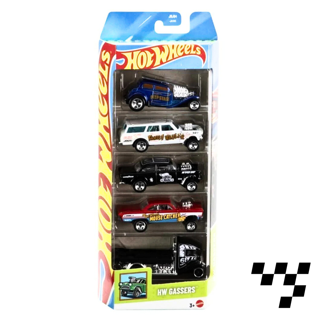 Hot Wheels- GASSERS - 5 Diecast Free Wheel Toy Car Pack of 5-Multicolor