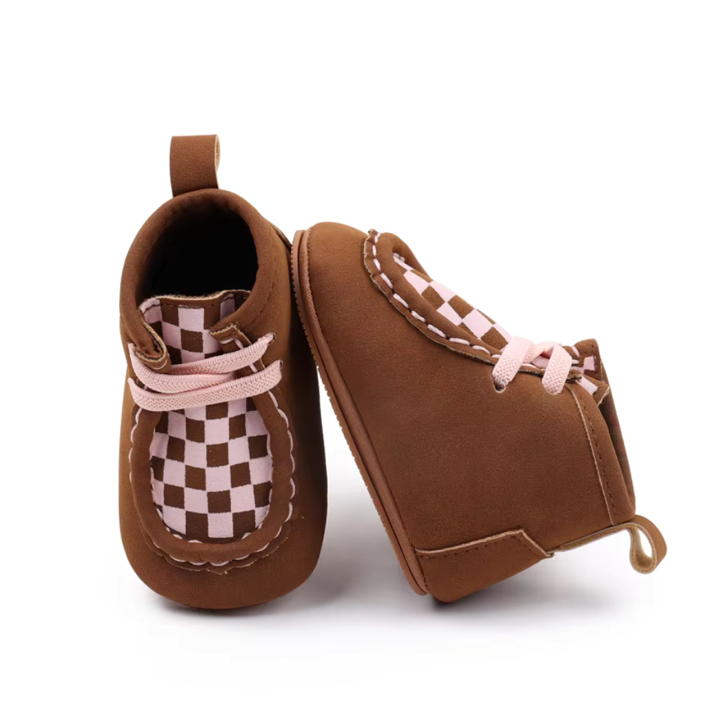 Fashion Trend Baby Casual Shoes Suede Plaid High Top Baby Prewalker Shoes