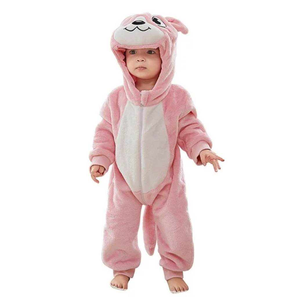 Michley- Unisex Baby Winter Hooded Romper Flannel Bunny Style Stitch Animal Long Sleeves Zip Cosplay Dress