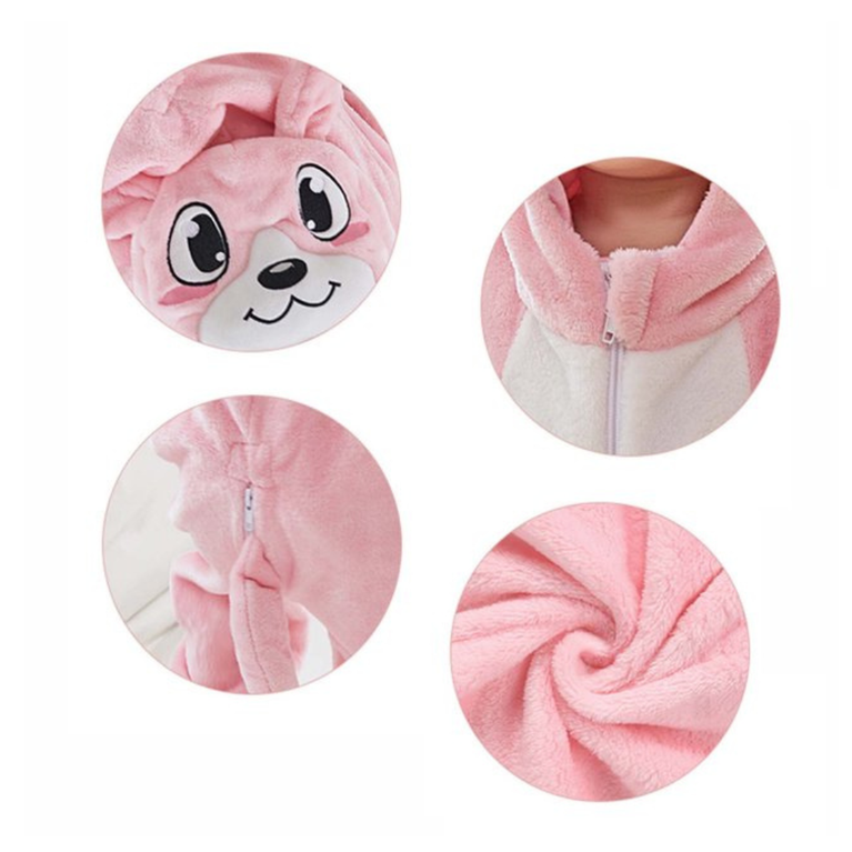 Michley- Unisex Baby Winter Hooded Romper Flannel Bunny Style Stitch Animal Long Sleeves Zip Cosplay Dress