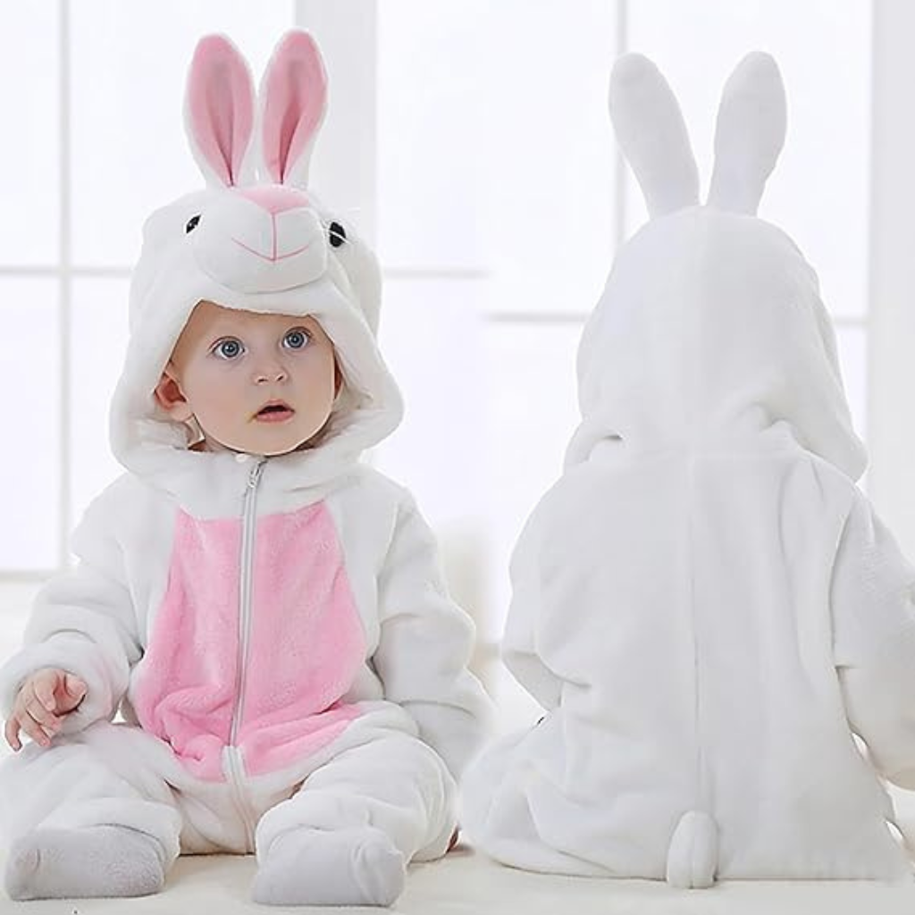 Michley- Unisex Baby Winter Hooded Romper Flannel Rabbit Style Stitch Animal Long Sleeves Zip Cosplay Dress