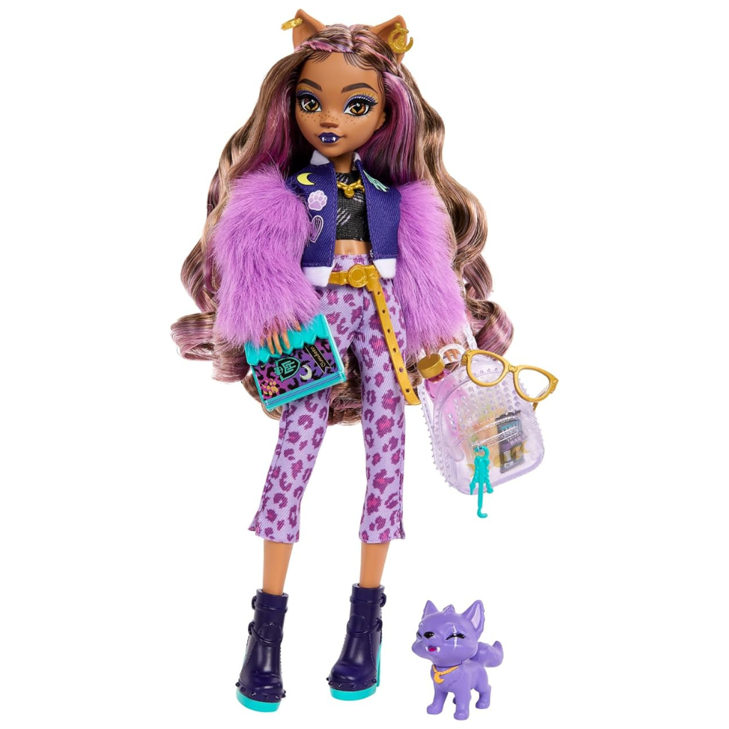 Monster High Clawdeen Wolf Doll with Pet Dog Crescent & Accessories Like Backpack, Planner, Snacks & More