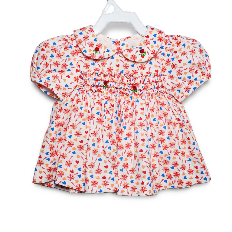 Ninos- Cotton Woven Half Puffed Sleeves Ruffle Frock with Floral Print