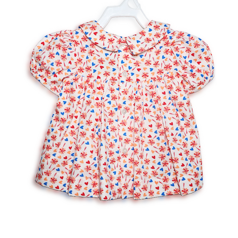 Ninos- Cotton Woven Half Puffed Sleeves Ruffle Frock with Floral Print