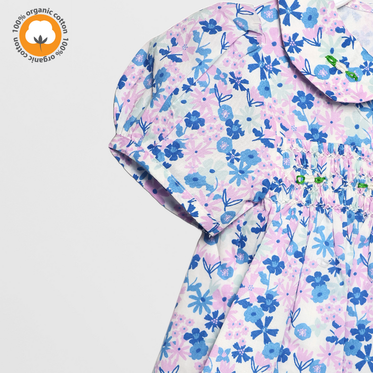 Ninos- Cotton Woven Half Puffed Sleeves Frock with Floral Print