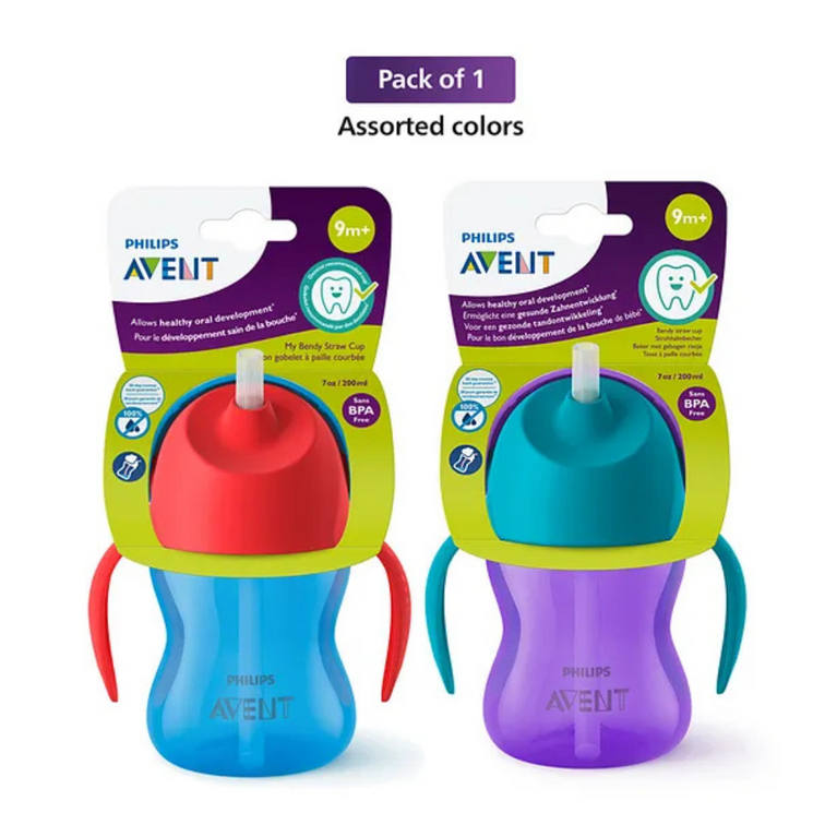 Avent Bendy Twin Handle Straw Cup I 9 M+ Plastic BPA Free - 200 ml (Color May Vary)