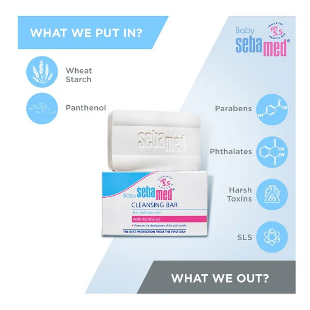 Sebamed Baby Cleansing Bar|pH 5.5 |Newborn bathing|Soap Free|Tear Free|