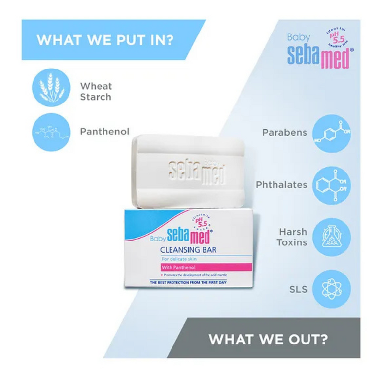 Sebamed Baby Cleansing Bar|pH 5.5 |Newborn bathing|Soap Free|Tear Free|