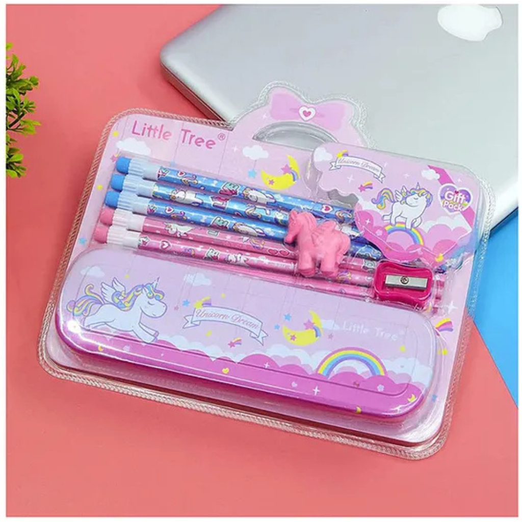 Unicorn Theme Pencils and Eraser Kit Set Of 18 - Multicolour