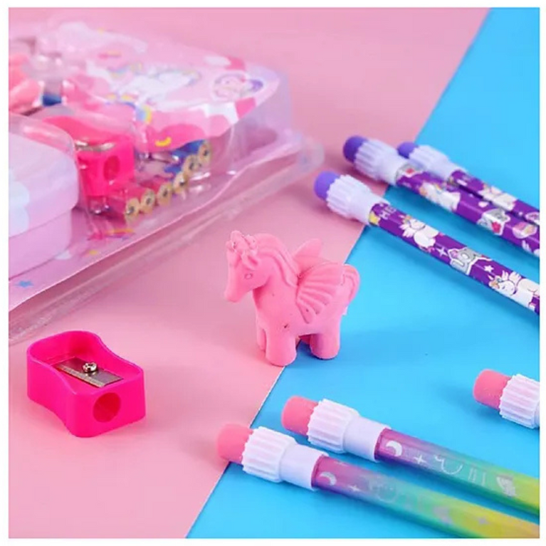 Unicorn Theme Pencils and Eraser Kit Set Of 18 - Multicolour