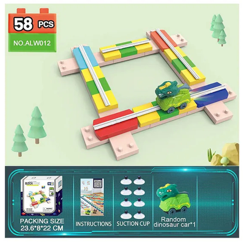 Educational DIY Puzzle Assembly Froebel Building Cube Blocks Dinosaur Track Sets Assembly Racing Rail Car Slot Toys