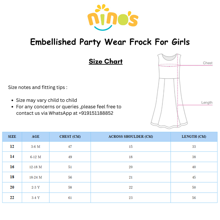 Ninos Embellished Party Wear Frock with 3D Bow Appliqué & Sequins For Girls