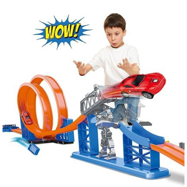 Ninos 120 Pcs Dominoes Train Racing Theme, Dominoes Blocks 360° Race Circuit with Toy Car, Educational Game for Kids 5+ Years
