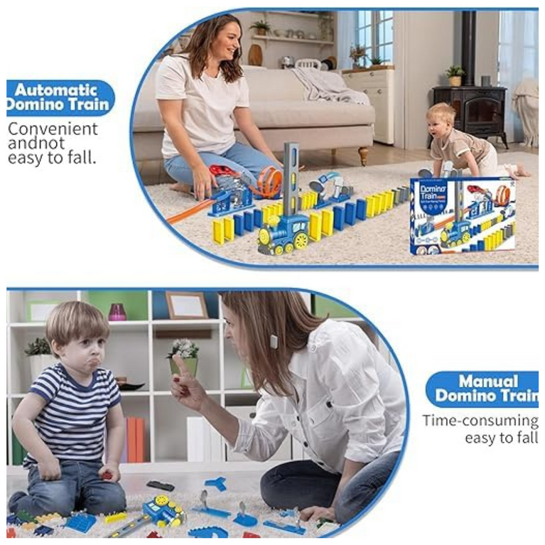 Ninos 120 Pcs Dominoes Train Racing Theme, Dominoes Blocks 360° Race Circuit with Toy Car, Educational Game for Kids 5+ Years