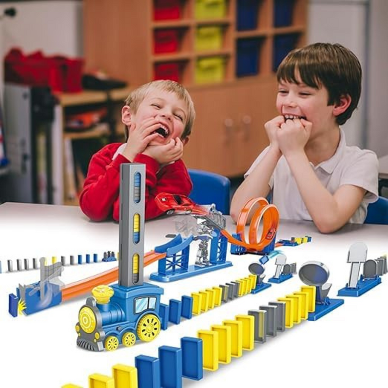 Ninos 120 Pcs Dominoes Train Racing Theme, Dominoes Blocks 360° Race Circuit with Toy Car, Educational Game for Kids 5+ Years