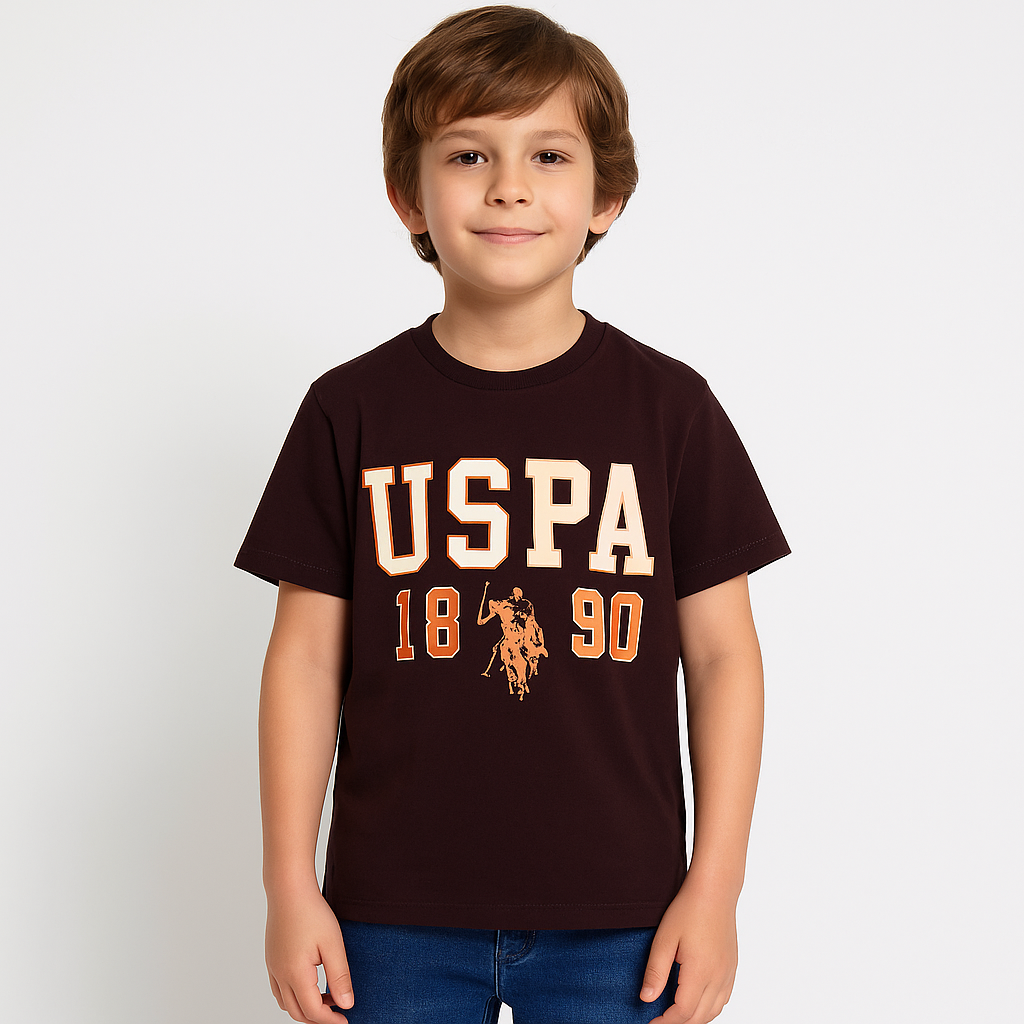 U.S POLO- Kids Cotton Knit Half Sleeves Crew Neck T-Shirt with USPA Text Print , 2-11 years