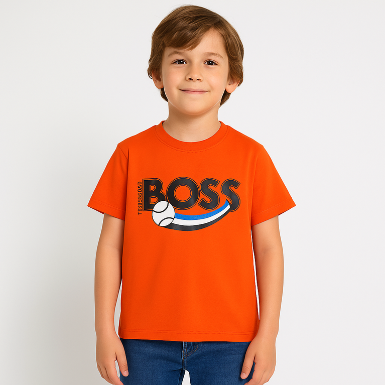HBOSS- Kids Cotton Knit Half Sleeves Crew Neck T-Shirt with Boss Text Print , 2-11 years