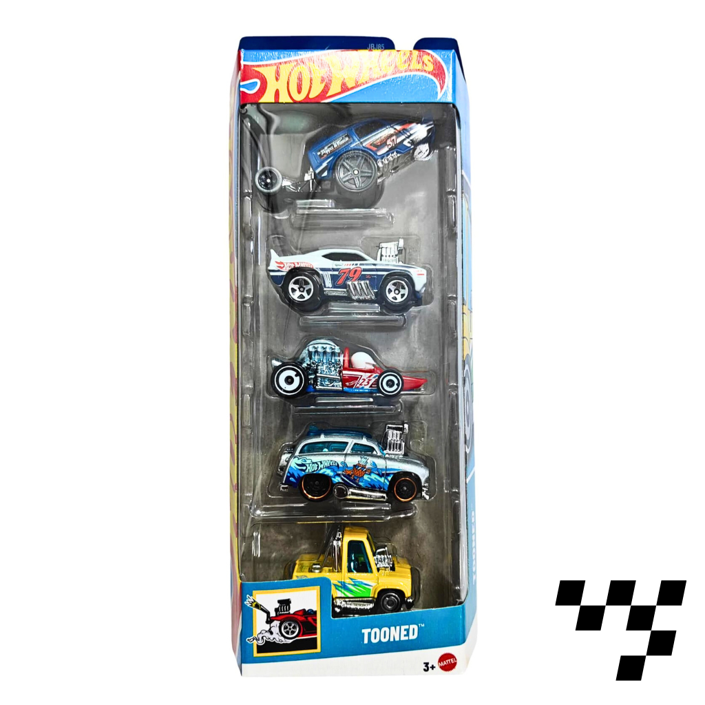 Hot Wheels- TOONED - 5 Diecast Free Wheel Toy Car Pack of 5-Multicolor