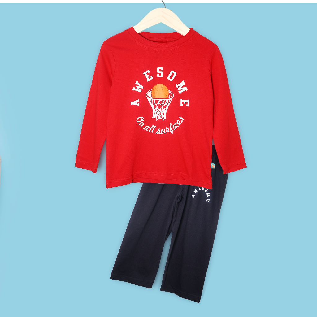 Nino's Full-Sleeve T-shirt and Pajama set with an Awesome text print design