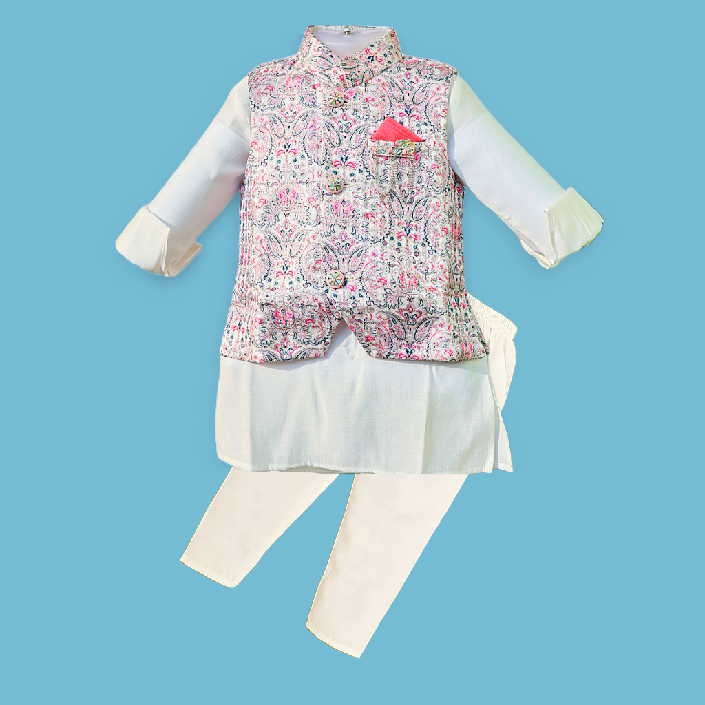 Boys Full Sleeves Kurta & Pajama Set with Waist Coat